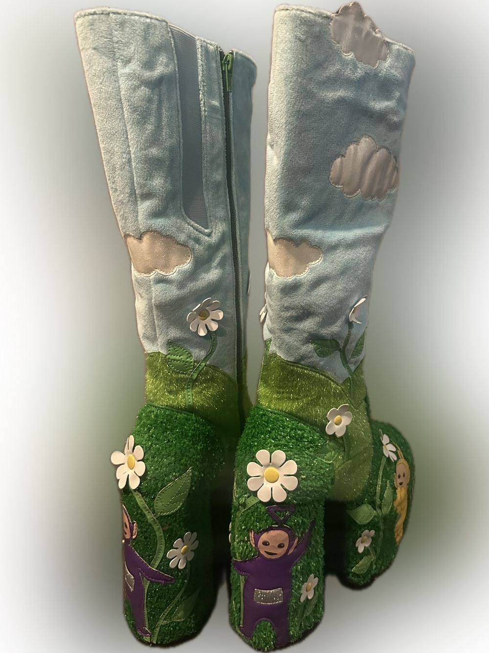 Dolls Kill Green & Light Blue Cloud and Daisy Platform Boots - Picture 4 of 5
